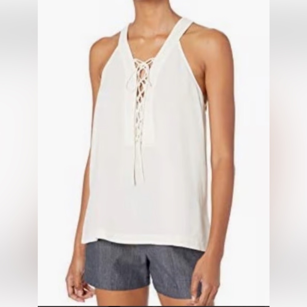 BCBGMaxAzria Lana Cream Lace-Up sleeveless Top blouse side slits Sz S